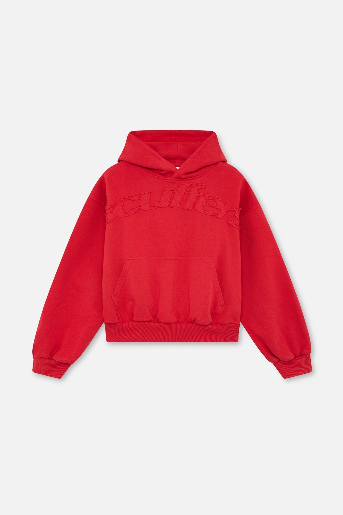 Sudadera con capucha roja cruda